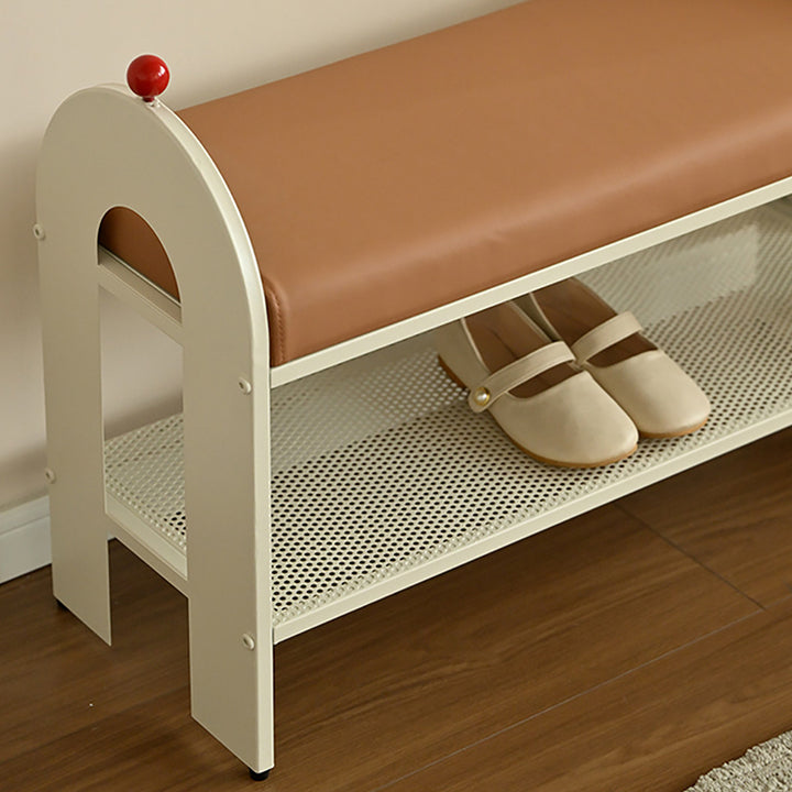 Banc à chaussures rectangulaire arqué en cuir PU et éponge, style nordique contemporain, sans dossier ni accoudoirs, pour entrée et couloir 