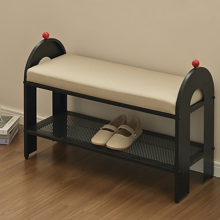 Banc à chaussures rectangulaire arqué en cuir PU et éponge, style nordique contemporain, sans dossier ni accoudoirs, pour entrée et couloir 
