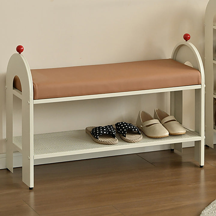 Banc à chaussures rectangulaire arqué en cuir PU et éponge, style nordique contemporain, sans dossier ni accoudoirs, pour entrée et couloir 