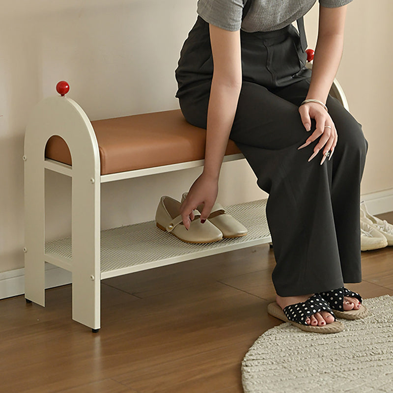 Banc à chaussures rectangulaire arqué en cuir PU et éponge, style nordique contemporain, sans dossier ni accoudoirs, pour entrée et couloir 