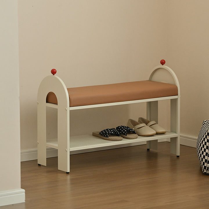 Banc à chaussures rectangulaire arqué en cuir PU et éponge, style nordique contemporain, sans dossier ni accoudoirs, pour entrée et couloir 