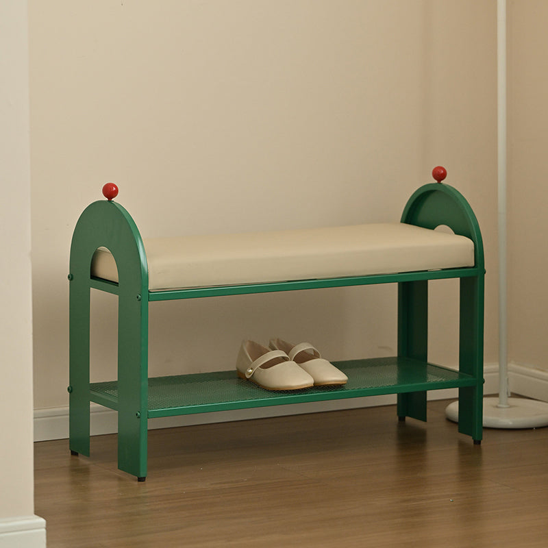 Banc à chaussures rectangulaire arqué en cuir PU et éponge, style nordique contemporain, sans dossier ni accoudoirs, pour entrée et couloir 