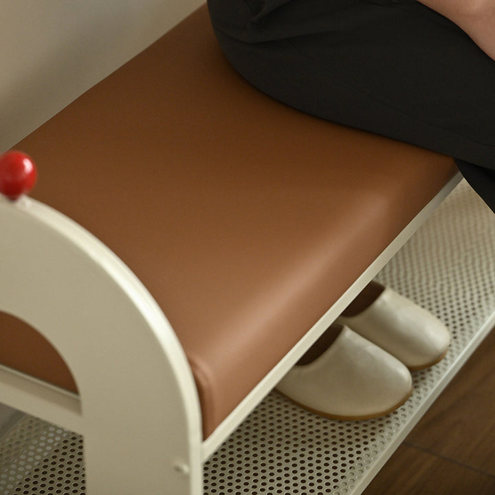 Banc à chaussures rectangulaire arqué en cuir PU et éponge, style nordique contemporain, sans dossier ni accoudoirs, pour entrée et couloir 