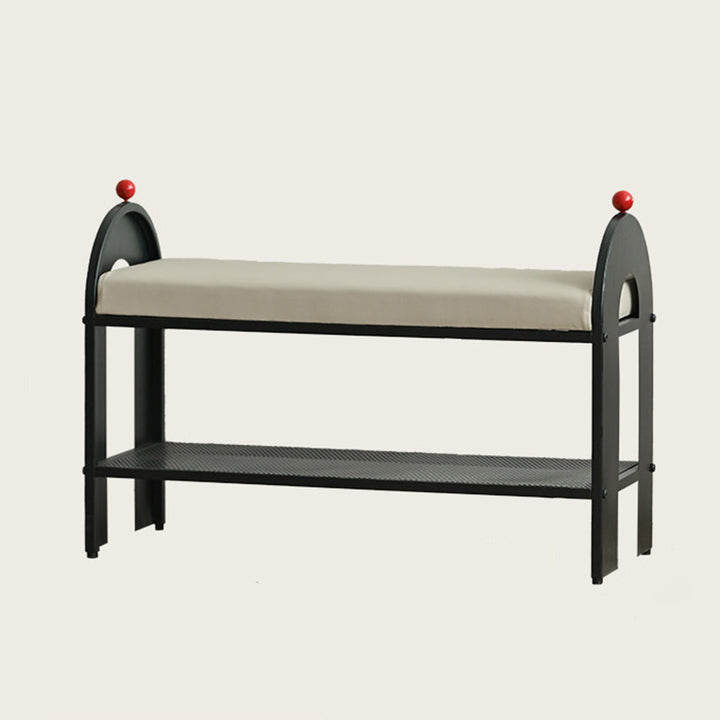 Banc à chaussures rectangulaire arqué en cuir PU et éponge, style nordique contemporain, sans dossier ni accoudoirs, pour entrée et couloir 