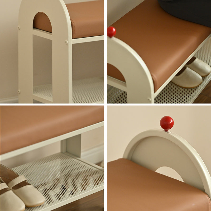 Banc à chaussures rectangulaire arqué en cuir PU et éponge, style nordique contemporain, sans dossier ni accoudoirs, pour entrée et couloir 