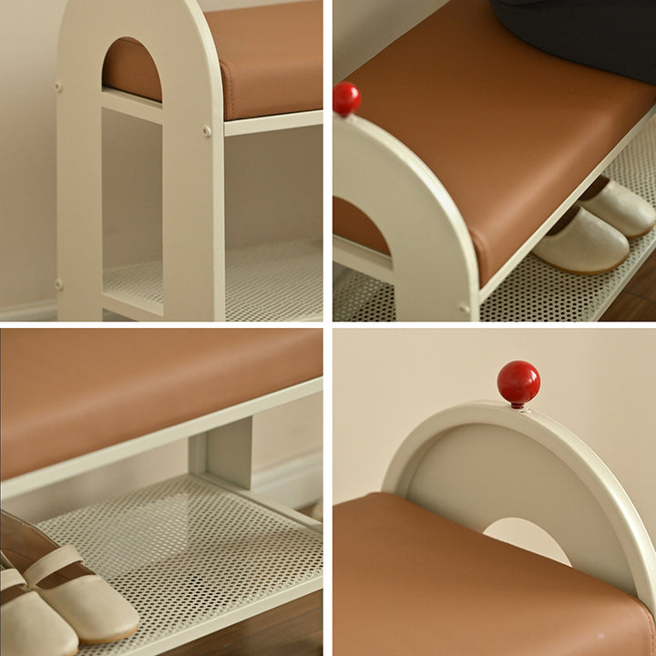 Banc à chaussures rectangulaire arqué en cuir PU et éponge, style nordique contemporain, sans dossier ni accoudoirs, pour entrée et couloir 