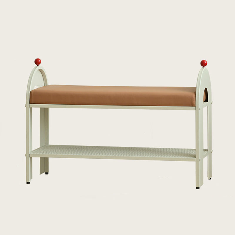 Banc à chaussures rectangulaire arqué en cuir PU et éponge, style nordique contemporain, sans dossier ni accoudoirs, pour entrée et couloir 