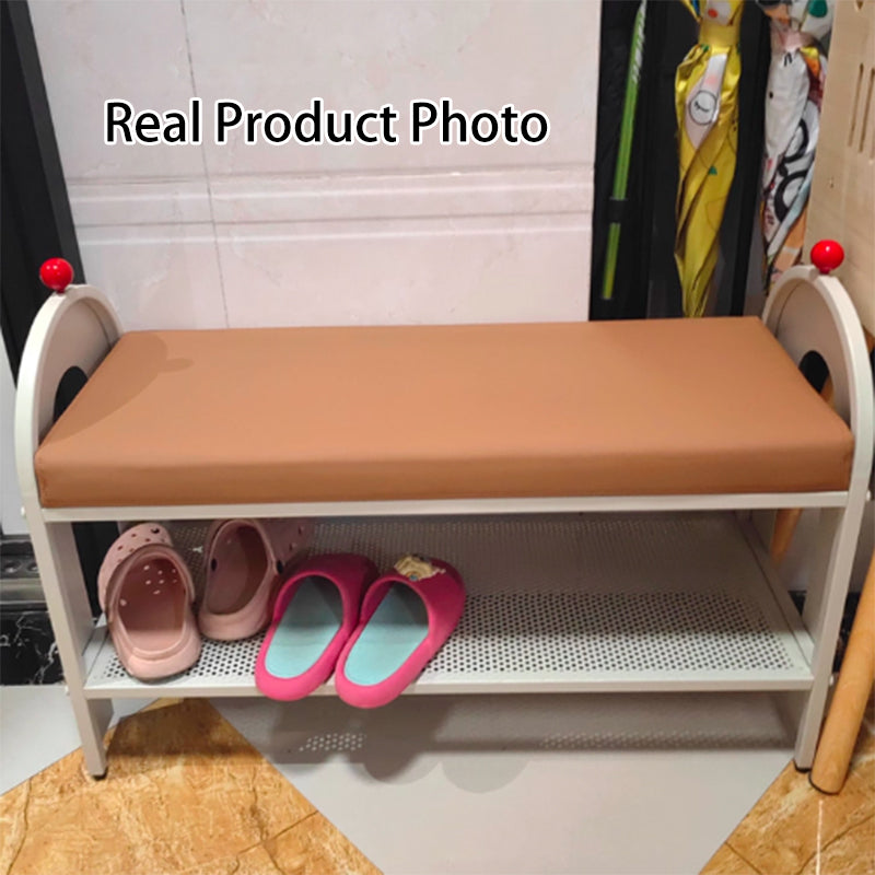 Banc à chaussures rectangulaire arqué en cuir PU et éponge, style nordique contemporain, sans dossier ni accoudoirs, pour entrée et couloir 