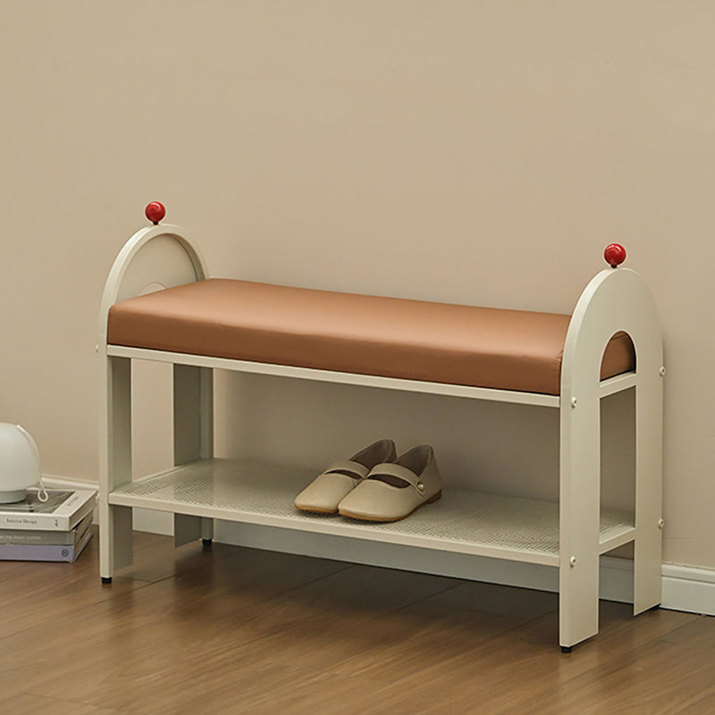 Banc à chaussures rectangulaire arqué en cuir PU et éponge, style nordique contemporain, sans dossier ni accoudoirs, pour entrée et couloir 