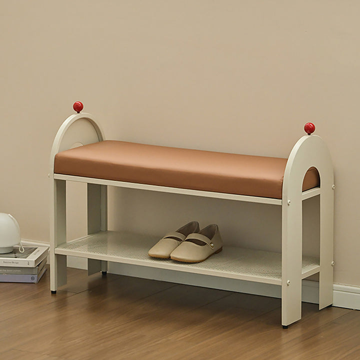 Banc à chaussures rectangulaire arqué en cuir PU et éponge, style nordique contemporain, sans dossier ni accoudoirs, pour entrée et couloir 