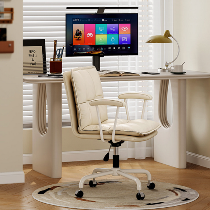 Chaise de bureau pour la maison et le bureau en cuir résistant aux griffures de chat, contreplaqué massif, éponge, fer, en forme de L, relevable, rotative, avec dossier et accoudoirs, style minimaliste moderne 