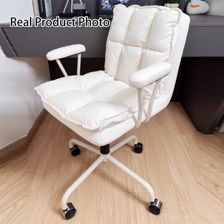 Chaise de bureau pour la maison et le bureau en cuir résistant aux griffures de chat, contreplaqué massif, éponge, fer, en forme de L, relevable, rotative, avec dossier et accoudoirs, style minimaliste moderne 