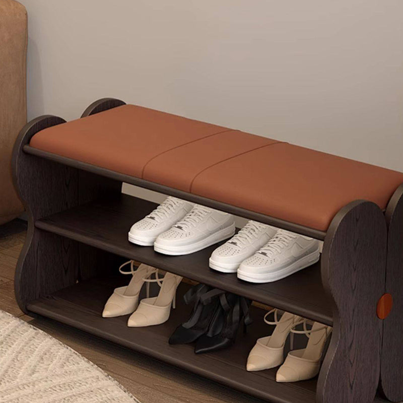 Banco zapatero rectangular sin respaldo ni brazos, de cuero PU esponjoso tradicional francés y madera de caucho, para entrada y pasillo 