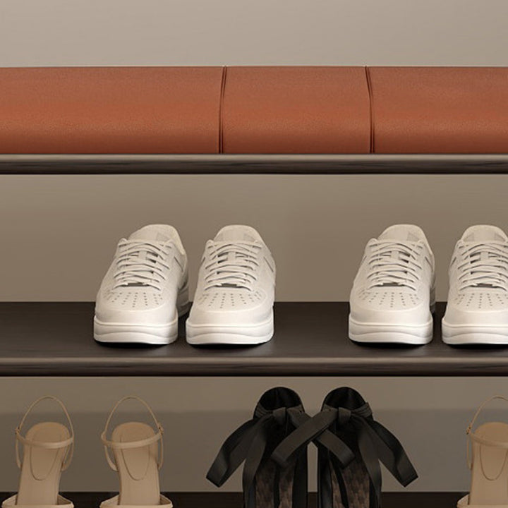 Banco zapatero rectangular sin respaldo ni brazos, de cuero PU esponjoso tradicional francés y madera de caucho, para entrada y pasillo 