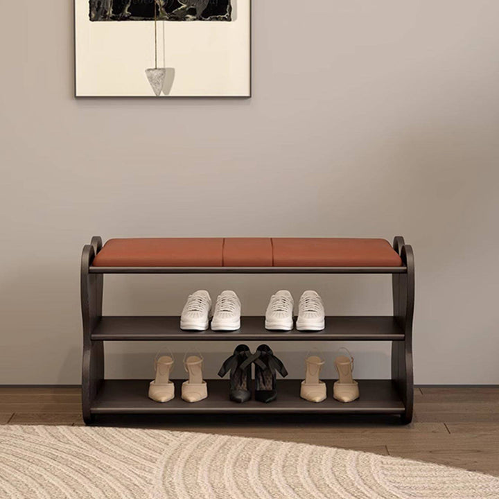 Banco zapatero rectangular sin respaldo ni brazos, de cuero PU esponjoso tradicional francés y madera de caucho, para entrada y pasillo 
