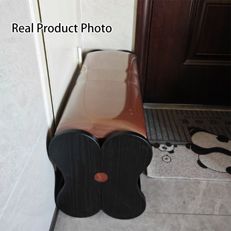 Banco zapatero rectangular sin respaldo ni brazos, de cuero PU esponjoso tradicional francés y madera de caucho, para entrada y pasillo 