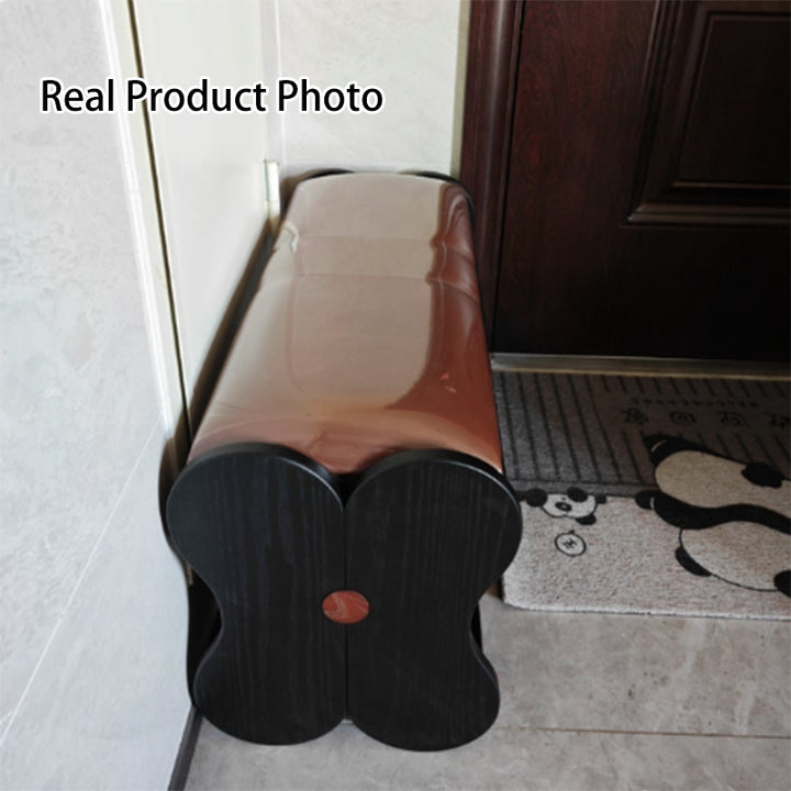Banco zapatero rectangular sin respaldo ni brazos, de cuero PU esponjoso tradicional francés y madera de caucho, para entrada y pasillo 
