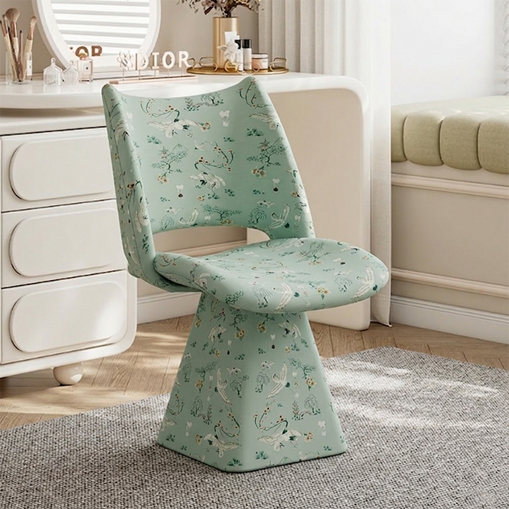 Taburete de tocador giratorio sin respaldo ni reposabrazos, de arco trapezoidal, contrachapado macizo, esponja de tela tradicional china, para dormitorio 