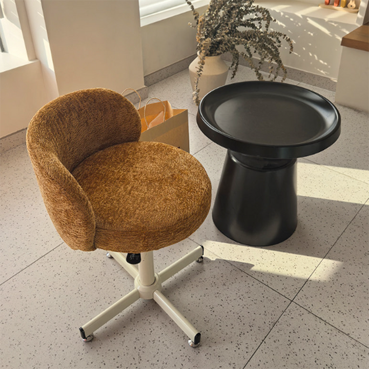 Contemporary Nordic Chenille Cat Scratch Leather Solid Plywood Sponge Steel Arc Liftable Rotatable Vanity Stool Backrest Armless For Bedroom