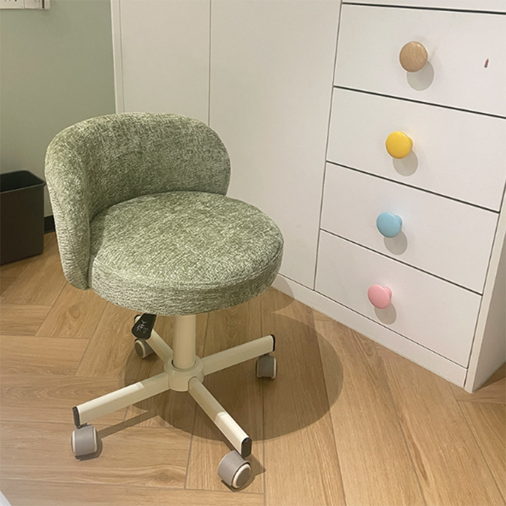 Contemporary Nordic Chenille Cat Scratch Leather Solid Plywood Sponge Steel Arc Liftable Rotatable Vanity Stool Backrest Armless For Bedroom