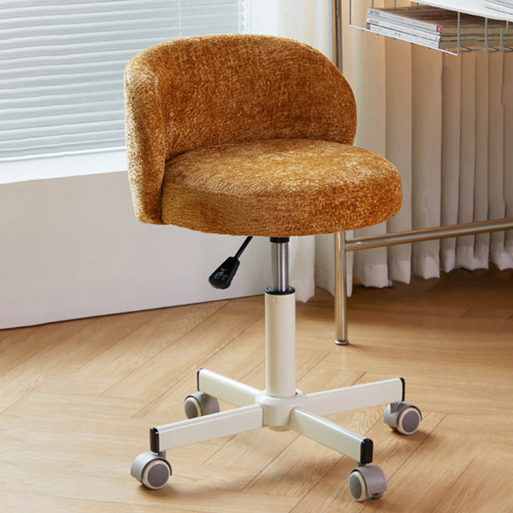 Contemporary Nordic Chenille Cat Scratch Leather Solid Plywood Sponge Steel Arc Liftable Rotatable Vanity Stool Backrest Armless For Bedroom