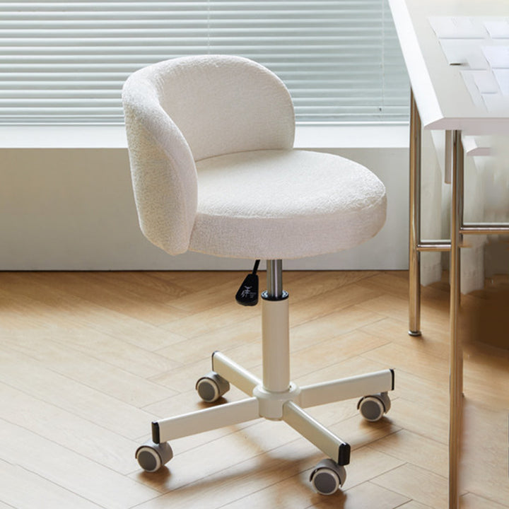 Contemporary Nordic Chenille Cat Scratch Leather Solid Plywood Sponge Steel Arc Liftable Rotatable Vanity Stool Backrest Armless For Bedroom