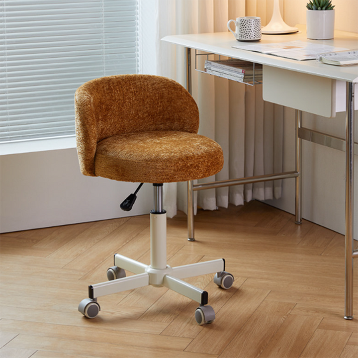 Contemporary Nordic Chenille Cat Scratch Leather Solid Plywood Sponge Steel Arc Liftable Rotatable Vanity Stool Backrest Armless For Bedroom
