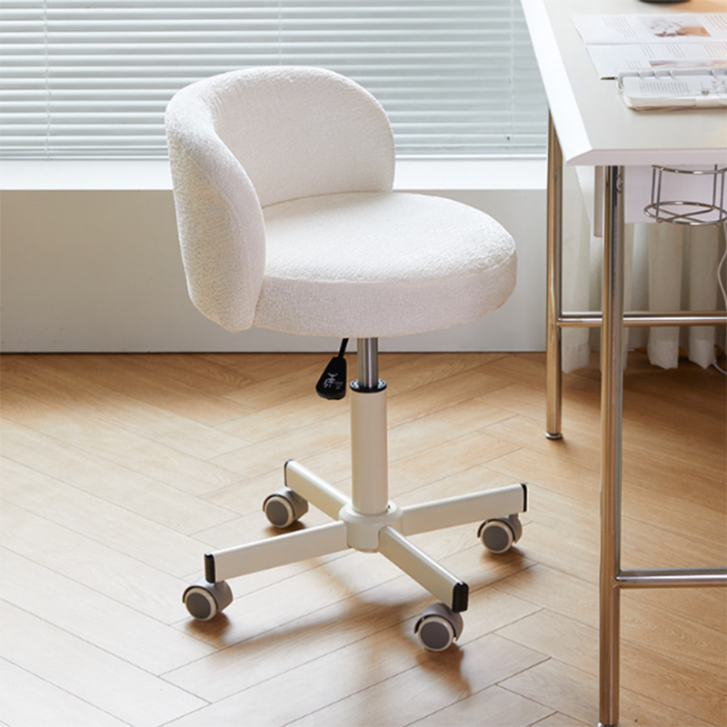 Contemporary Nordic Chenille Cat Scratch Leather Solid Plywood Sponge Steel Arc Liftable Rotatable Vanity Stool Backrest Armless For Bedroom