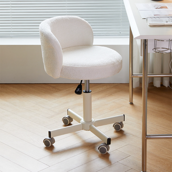 Contemporary Nordic Chenille Cat Scratch Leather Solid Plywood Sponge Steel Arc Liftable Rotatable Vanity Stool Backrest Armless For Bedroom