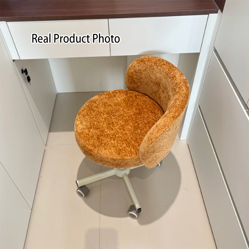 Contemporary Nordic Chenille Cat Scratch Leather Solid Plywood Sponge Steel Arc Liftable Rotatable Vanity Stool Backrest Armless For Bedroom