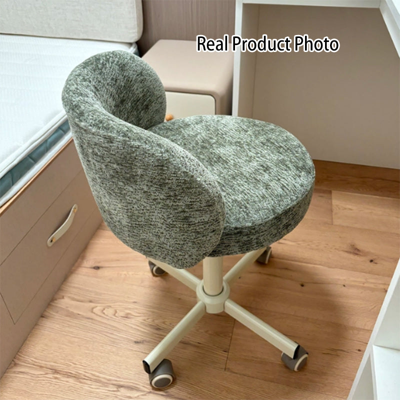 Contemporary Nordic Chenille Cat Scratch Leather Solid Plywood Sponge Steel Arc Liftable Rotatable Vanity Stool Backrest Armless For Bedroom