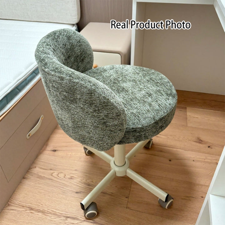 Contemporary Nordic Chenille Cat Scratch Leather Solid Plywood Sponge Steel Arc Liftable Rotatable Vanity Stool Backrest Armless For Bedroom