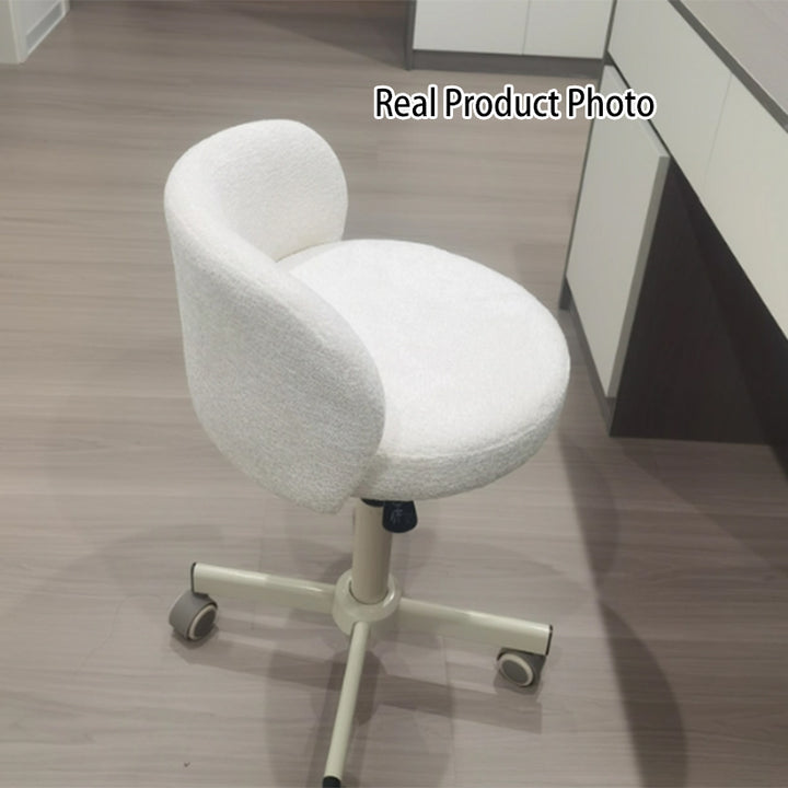 Contemporary Nordic Chenille Cat Scratch Leather Solid Plywood Sponge Steel Arc Liftable Rotatable Vanity Stool Backrest Armless For Bedroom