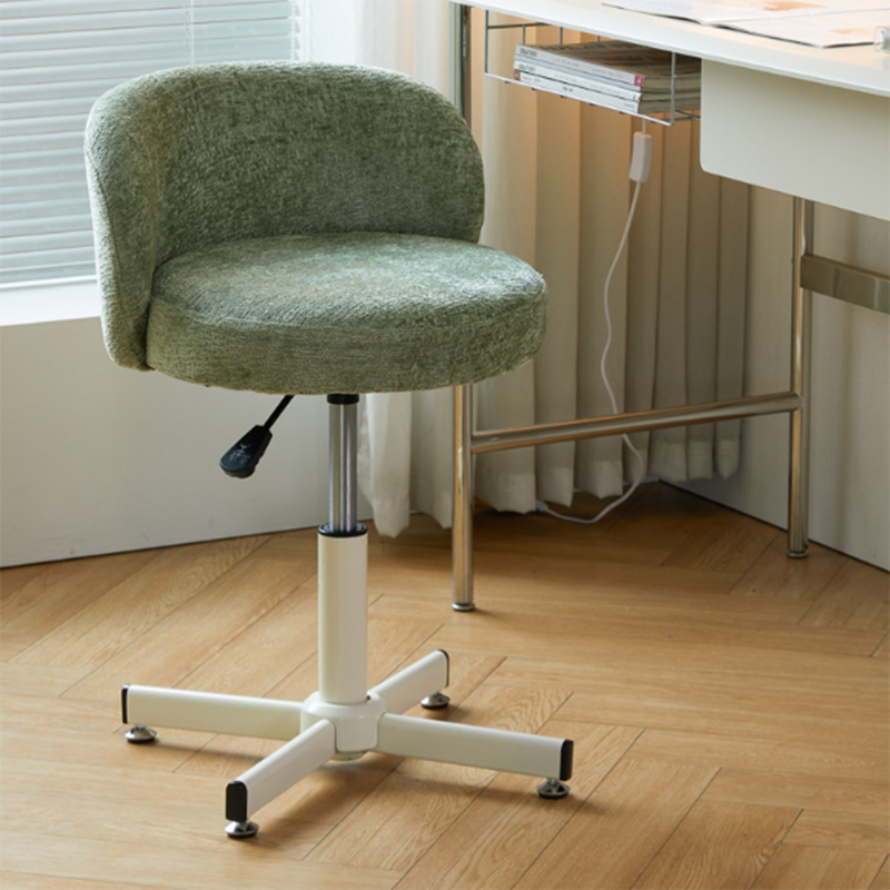 Contemporary Nordic Chenille Cat Scratch Leather Solid Plywood Sponge Steel Arc Liftable Rotatable Vanity Stool Backrest Armless For Bedroom