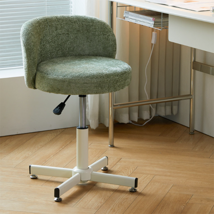 Contemporary Nordic Chenille Cat Scratch Leather Solid Plywood Sponge Steel Arc Liftable Rotatable Vanity Stool Backrest Armless For Bedroom
