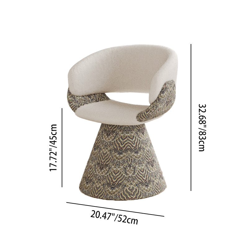 Tabouret de coiffeuse arc rotatif contemporain en bois de pin scandinave, fausse fourrure de lapin, fausse nappa et cuir PU, lin chenille, avec dossier et accoudoirs pour chambre à coucher 