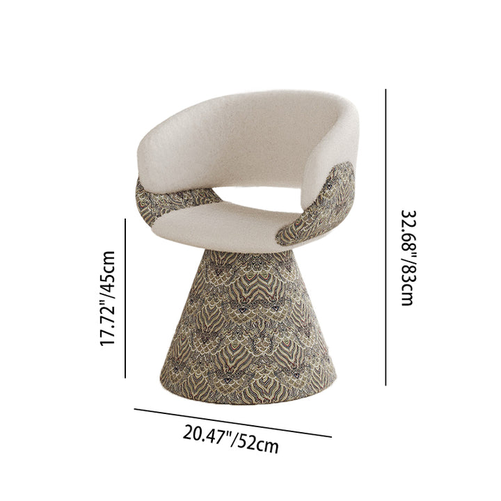 Tabouret de coiffeuse arc rotatif contemporain en bois de pin scandinave, fausse fourrure de lapin, fausse nappa et cuir PU, lin chenille, avec dossier et accoudoirs pour chambre à coucher 