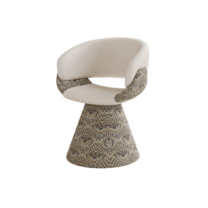Tabouret de coiffeuse arc rotatif contemporain en bois de pin scandinave, fausse fourrure de lapin, fausse nappa et cuir PU, lin chenille, avec dossier et accoudoirs pour chambre à coucher 