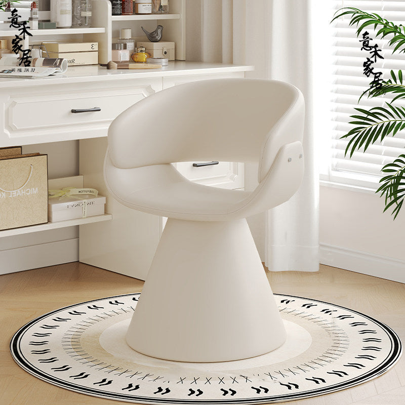 Tabouret de coiffeuse arc rotatif contemporain en bois de pin scandinave, fausse fourrure de lapin, fausse nappa et cuir PU, lin chenille, avec dossier et accoudoirs pour chambre à coucher 