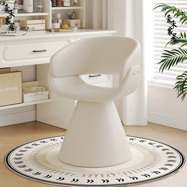 Tabouret de coiffeuse arc rotatif contemporain en bois de pin scandinave, fausse fourrure de lapin, fausse nappa et cuir PU, lin chenille, avec dossier et accoudoirs pour chambre à coucher 