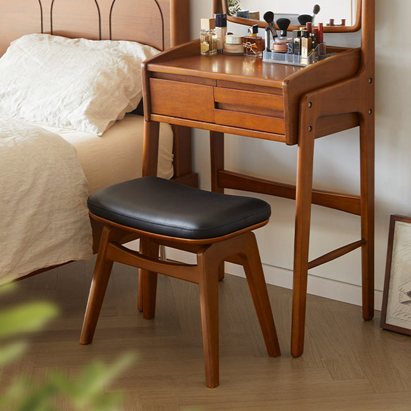 Modern Minimalist Boxwood Synthetic Leather Sponge Arc Trapezoidal Lightweight Vanity Stool Backless Armless For Bedroom