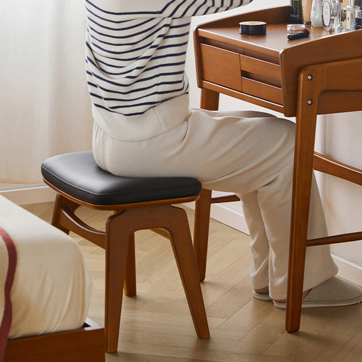 Modern Minimalist Boxwood Synthetic Leather Sponge Arc Trapezoidal Lightweight Vanity Stool Backless Armless For Bedroom