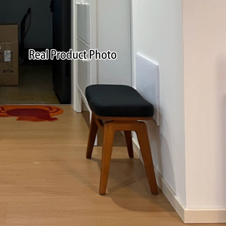 Modern Minimalist Boxwood Synthetic Leather Sponge Arc Trapezoidal Lightweight Vanity Stool Backless Armless For Bedroom