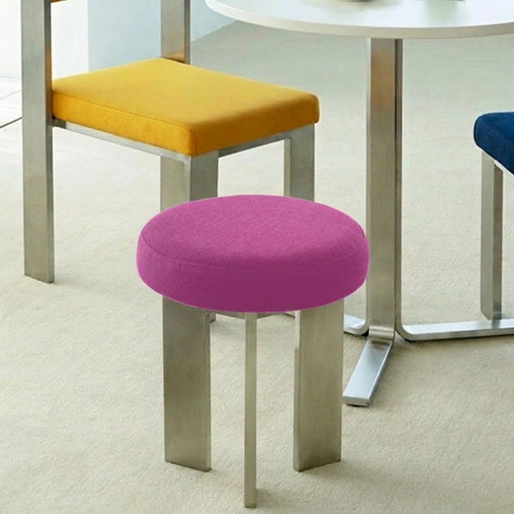 Chaise de salle à manger contemporaine industrielle en coton et lin, acier inoxydable, éponge, ronde, légère, sans dossier ni accoudoirs pour salle à manger 