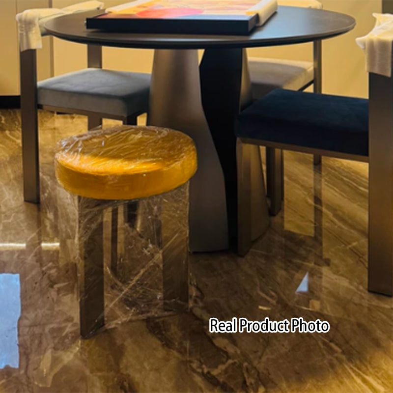 Chaise de salle à manger contemporaine industrielle en coton et lin, acier inoxydable, éponge, ronde, légère, sans dossier ni accoudoirs pour salle à manger 