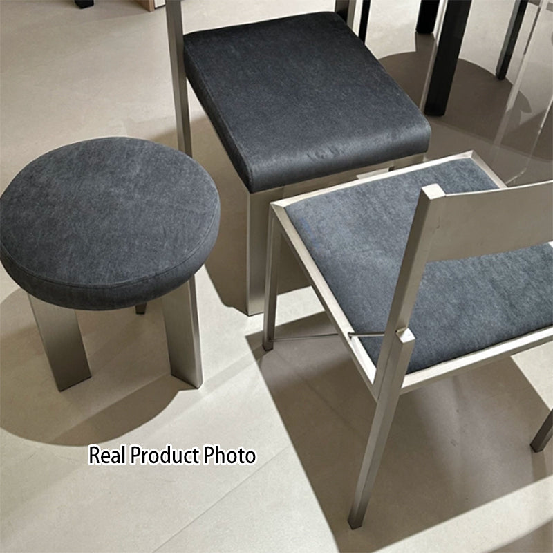 Chaise de salle à manger contemporaine industrielle en coton et lin, acier inoxydable, éponge, ronde, légère, sans dossier ni accoudoirs pour salle à manger 