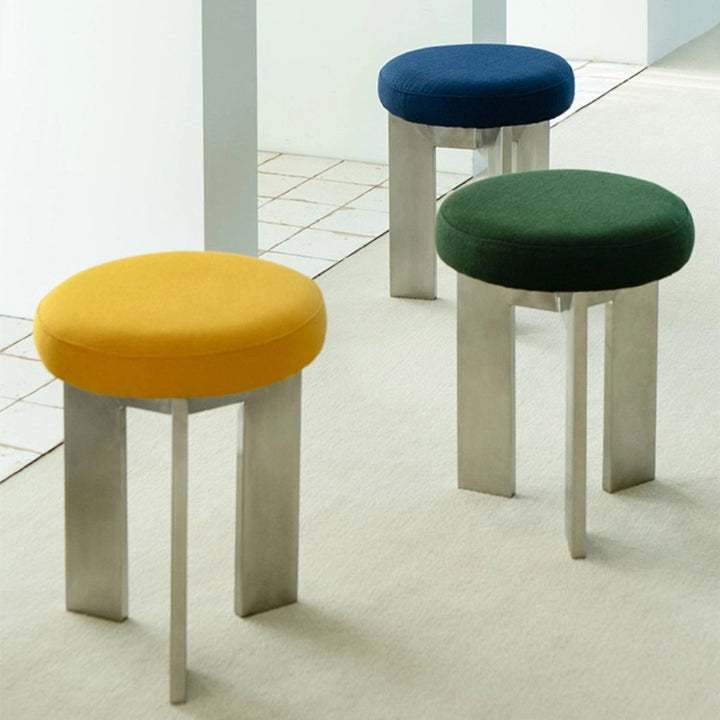 Contemporary Industrial Cotton Linen Stainless Steel Sponge Round Lightweight Dining Chair Backless Armless For Dining Room