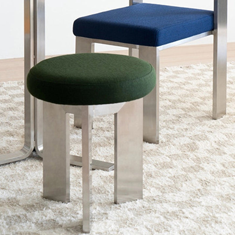 Chaise de salle à manger contemporaine industrielle en coton et lin, acier inoxydable, éponge, ronde, légère, sans dossier ni accoudoirs pour salle à manger 