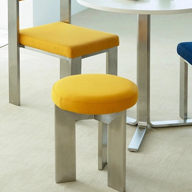 Chaise de salle à manger contemporaine industrielle en coton et lin, acier inoxydable, éponge, ronde, légère, sans dossier ni accoudoirs pour salle à manger 