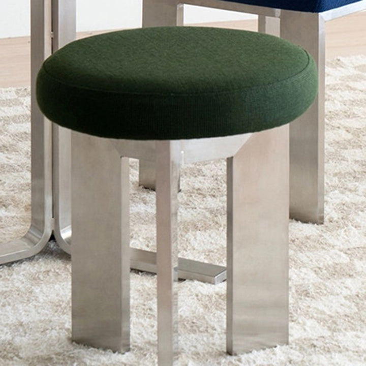 Chaise de salle à manger contemporaine industrielle en coton et lin, acier inoxydable, éponge, ronde, légère, sans dossier ni accoudoirs pour salle à manger 
